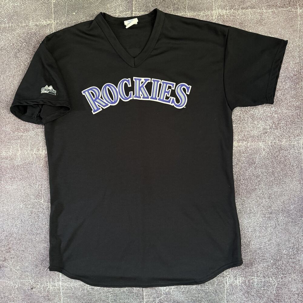 Men's Vintage 90's Majestic USA Colorado Rockies Black Purple Home Jersey Sz XL